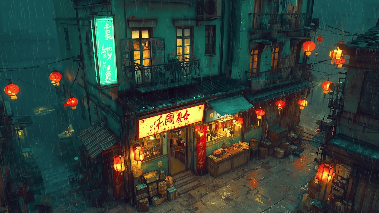 1990s Tokyo Corner Alley Rain 🌂 Lofi Hip Hop & Chillhop | Rainy Ryokan Ambience