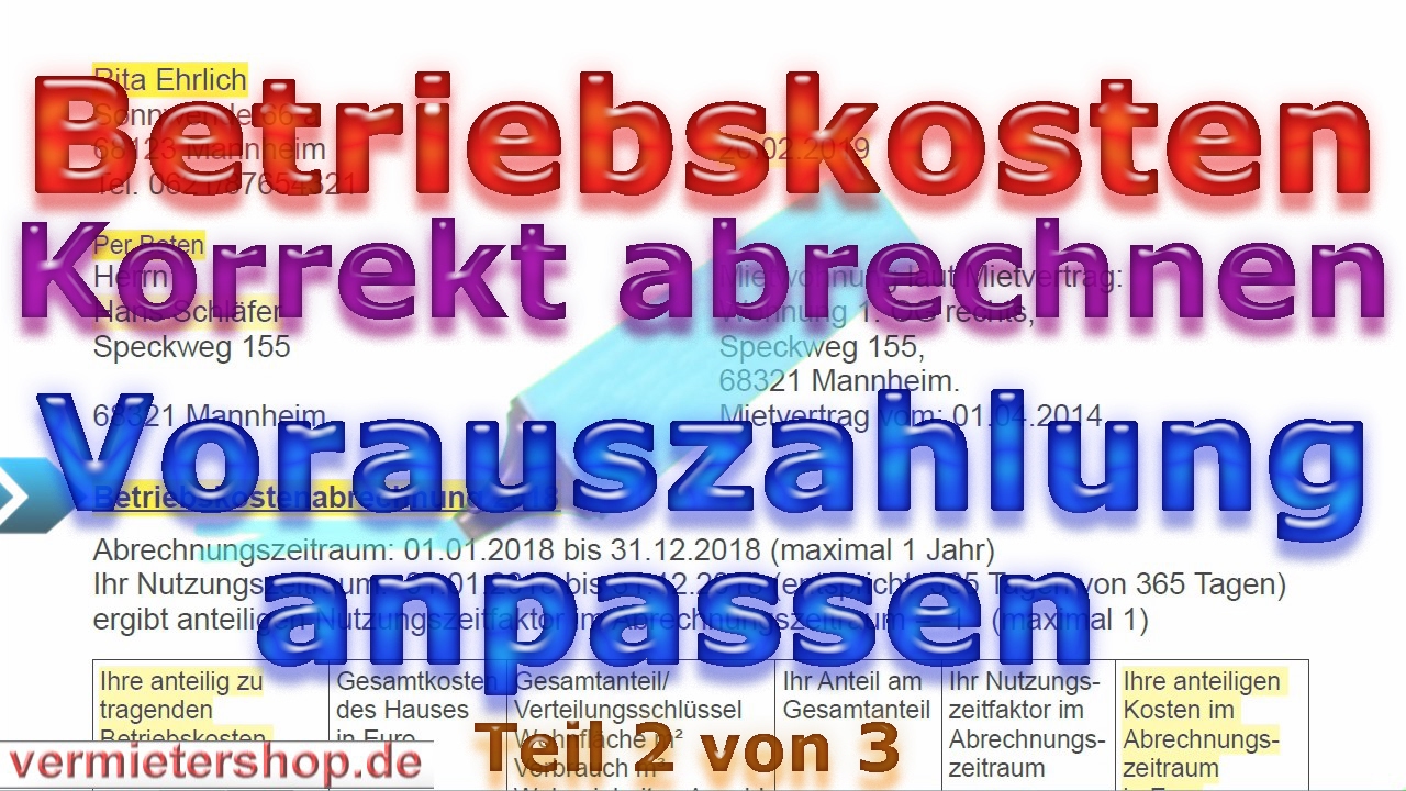 Betriebskosten-Vorauszahlungen anpassen gem&auml;&szlig; &sect; 560 BGB - Mustertext  - Vermietershop.de