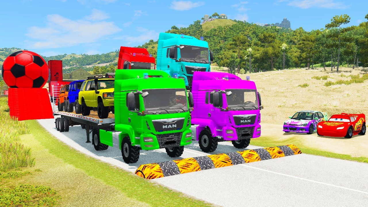 Flatbed Truck Mcqueen - Transportation with Truck - Pothole vs Car #47 BeamNG.Drive