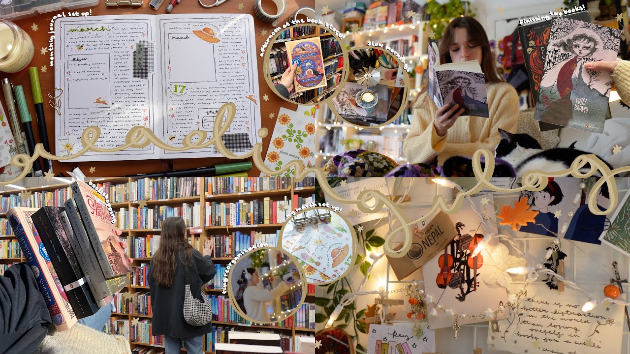 READING VLOG | finishing wuthering heights, book shopping, knitting + my march journal set up🌙