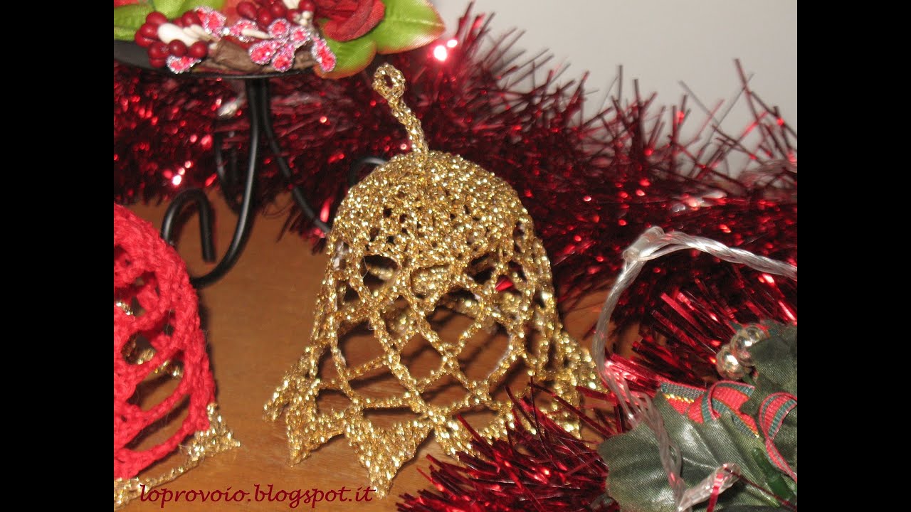 Campanella natalizia all'uncinetto.Campana navideña de ganchillo,Crochet Christmas Bell SUB ES-EN