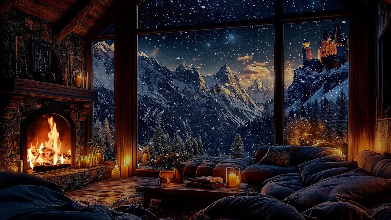 🏰 Magical Winter Castle Ambience | Cozy Mountain Cabin & Fireplace ASMR for Deep Sleep & Study