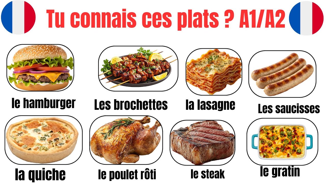 Combien de plats et d’aliments connais-tu ? Le Grand Vocabulaire des Plats et Aliments en Français.