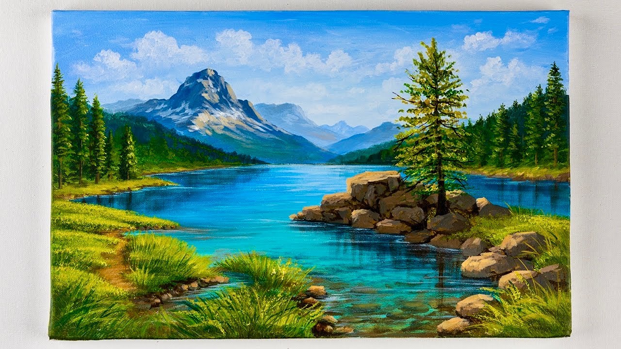 Easy Mountain Lake Landscape Painting | Step-by-Step Paint Along for Beginners