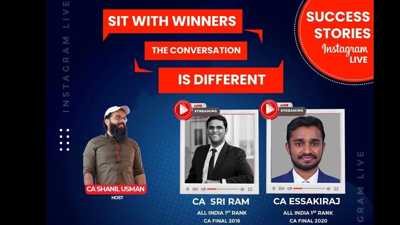 Interaction with all India rank 1. CA Exams. AIR 1. CA Sri Ram & CA Essakiraj. CA Shanil Usman