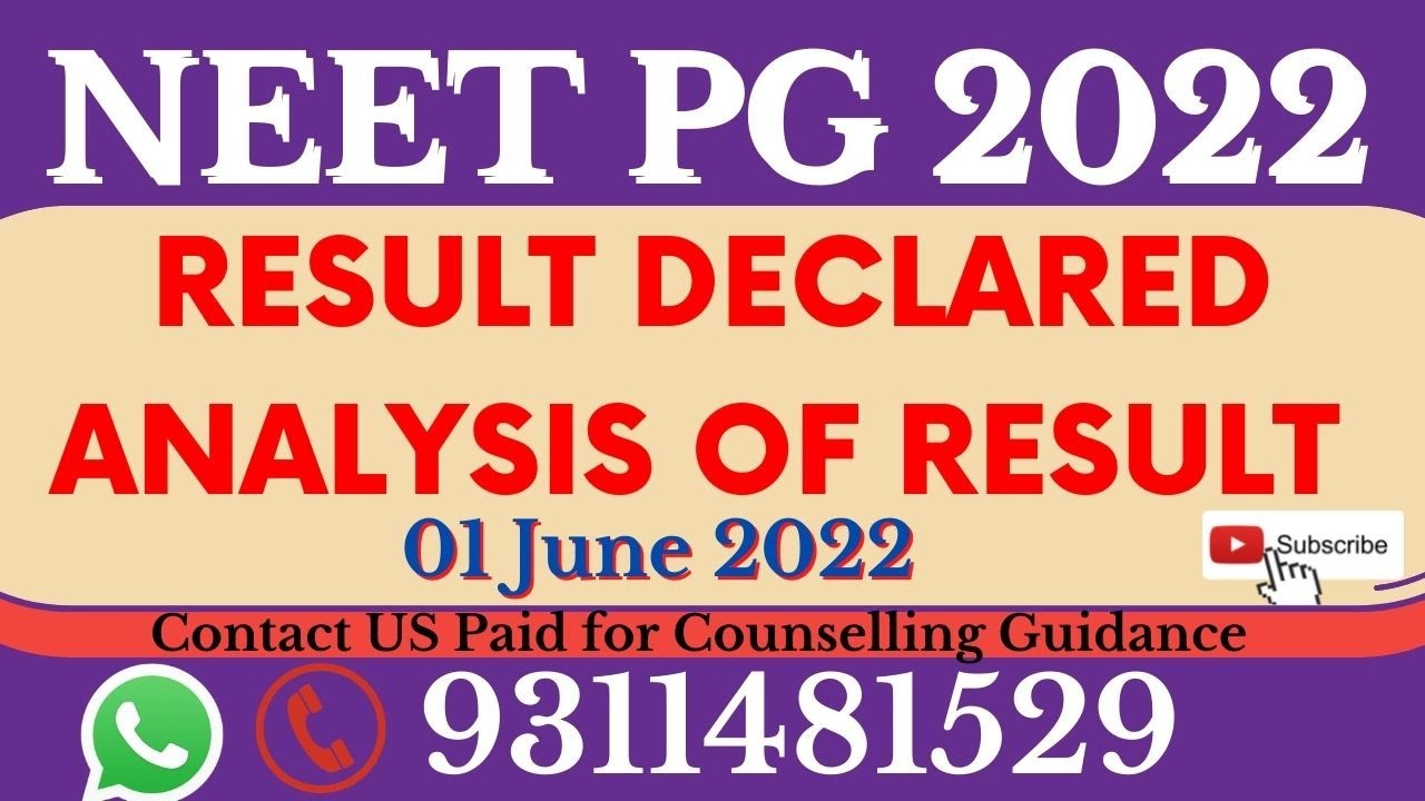 Neet PG 2022 Result Declared and Cut off analysis