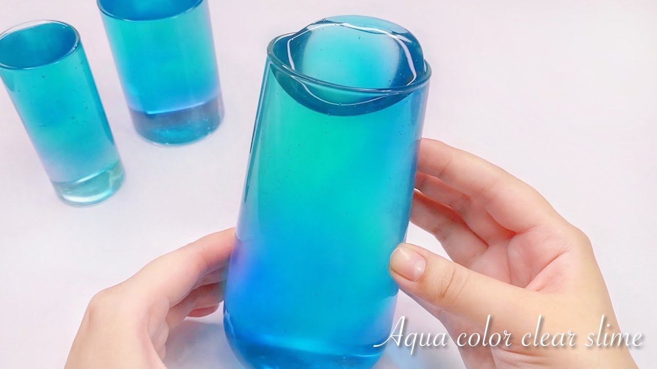 【ASMR】💧雨色とろとろクリアスライム☔️【音フェチ】Aqua color clear slime 하늘색 투명한 점액