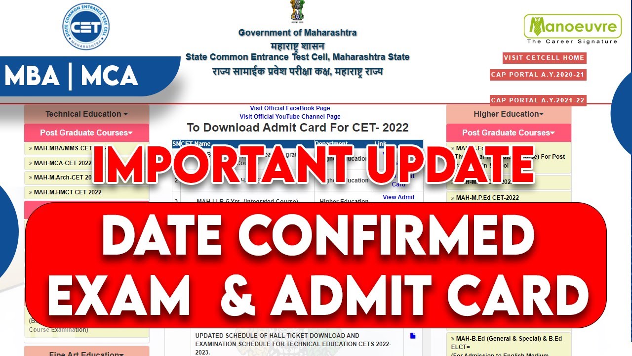 MH CET 2022  MBA & MCA CET | Important Update | Exam & Admit Card Date Confirmed | Must Watch