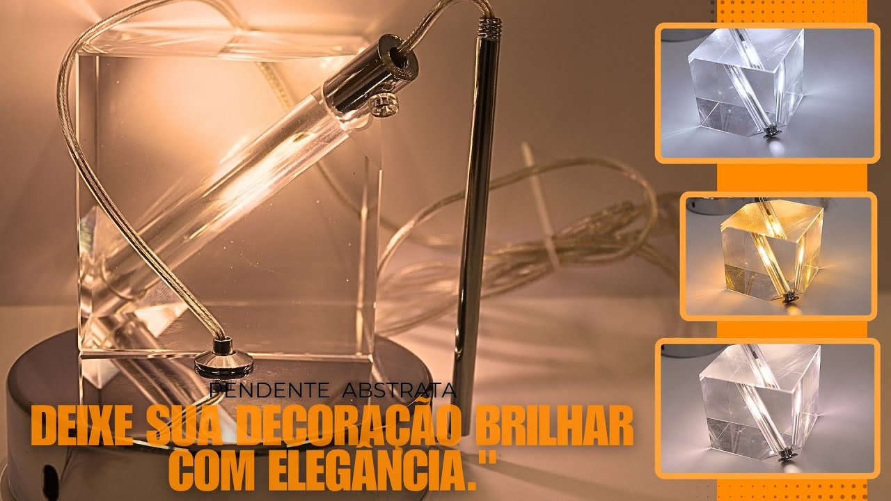 Pendente cubo de cristal PD1114 prateado cor/3k/4k/6k cabo ajust&aacute;vel/1.75m bivol IP20