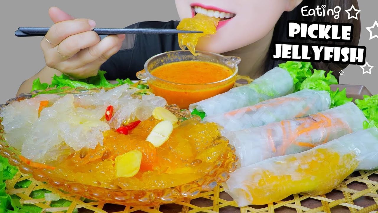 ASMR PICKLE JELLY FISH X SPRING ROLL EXTREME CRUNCHY EATING SOUNDS | LINH-ASMR