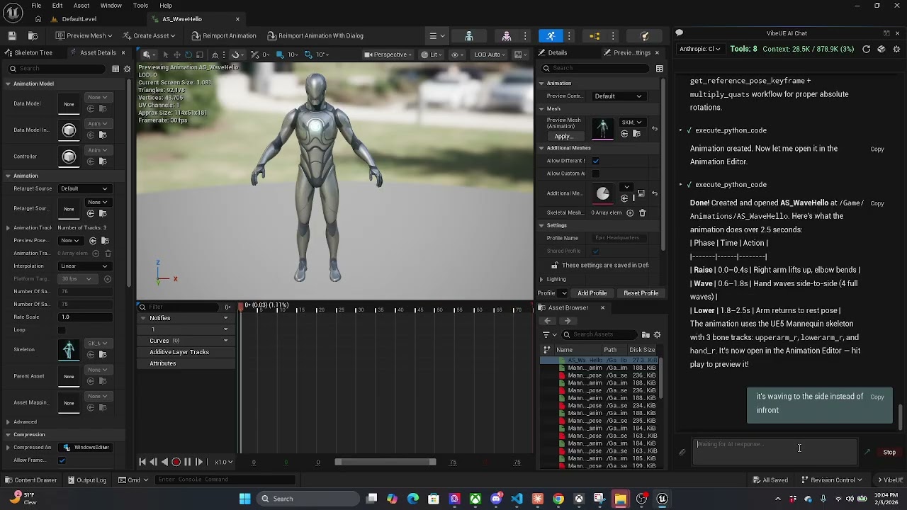 VibeUE with Opus 4.6 Creating Animations in Unreal Engine