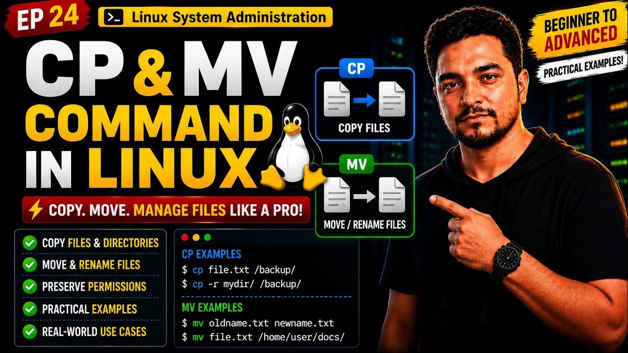 🚀 Boost Your Linux Skills | Learn cp & mv Commands in 5 Minutes (Hindi)