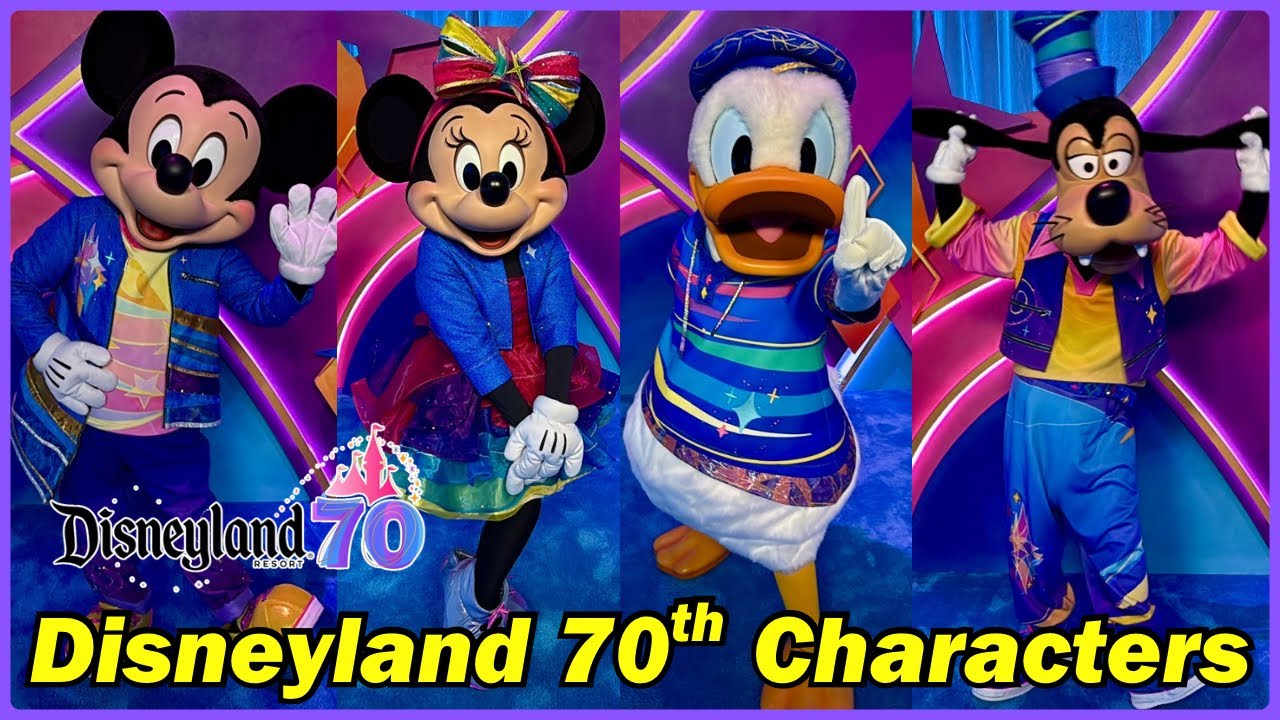 Mickey, Minnie, Goofy, Donald & Pluto in Disneyland 70th Anniversary Outfits (at Media Event)