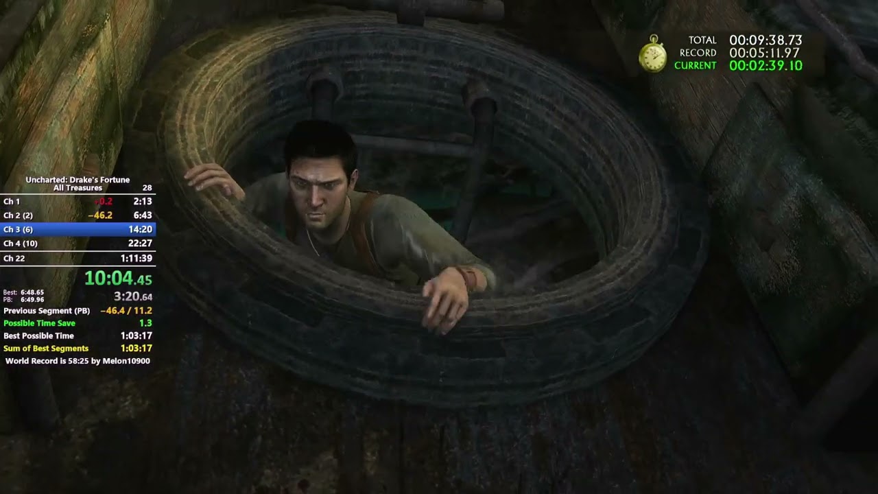 Uncharted 1: Drake's Fortune All Treasures Speedrun for 1:09:37 (PB)