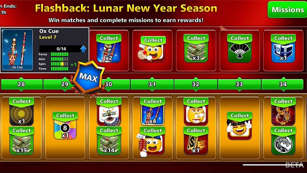 Lunar New Year Pool Pass Level Max 🙀 Flashback Season 8 Ball Pool