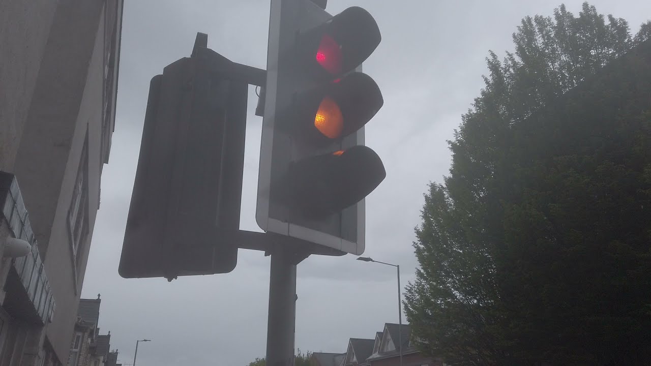 A Puffin Crossing with 4 GEC Mellor Halogen Traffic Lights in Exeter in Devon 18/05/2021