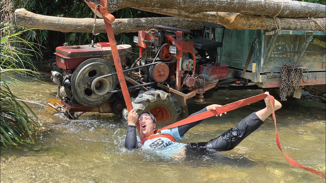 agricultural trucks, cutting wood and transporting by agricultural vehicles in 40°C hot weather