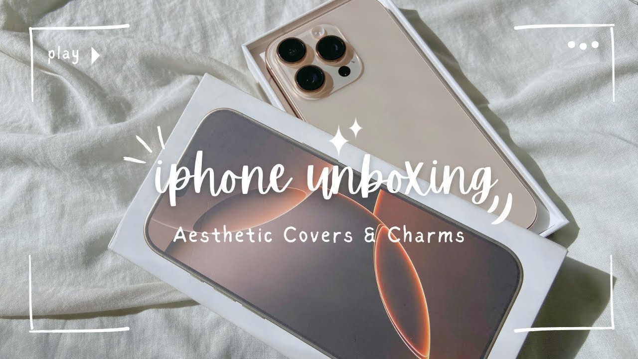 ｡𖦹°‧🎧iPhone 16 pro unboxing + aesthetic covers & charms - Desert Titanium 256 GB 🧸✨