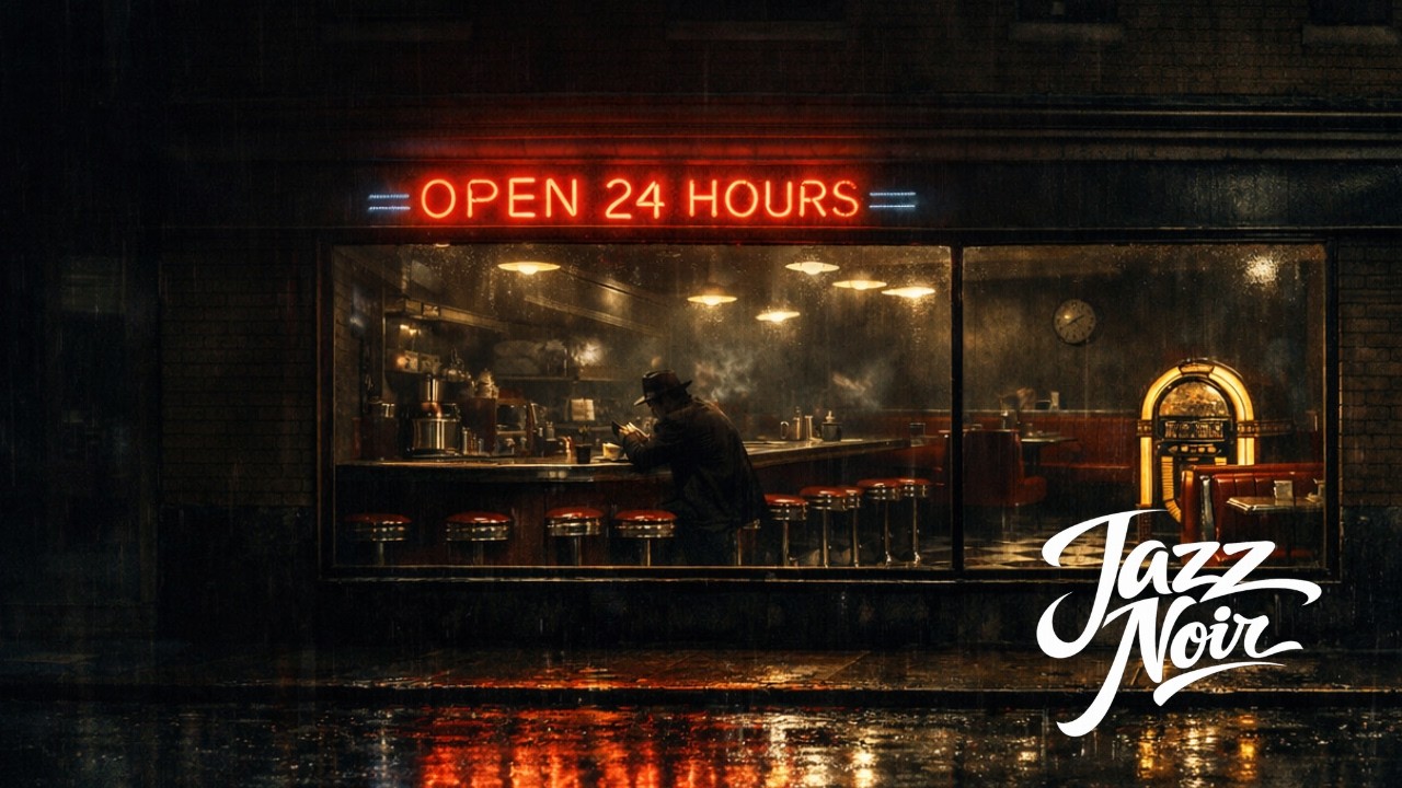 Jukebox Glow Noir — 5 Hours of 1940s–1950s Jazz for Focus & Unwind | Rainy Late-Night Diner