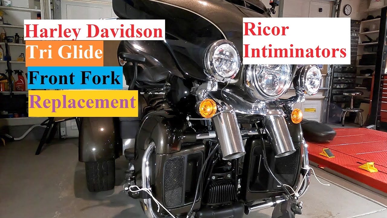 Harley Davidson Tri Glide Front Fork Removal. Ricor Intiminator Valves Installed
