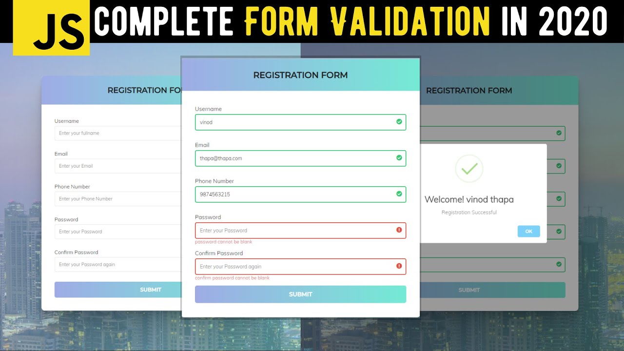 🔴 Complete JavaScript Form Validation in Hindi in 2020 | Registration, Login, Logout Forms