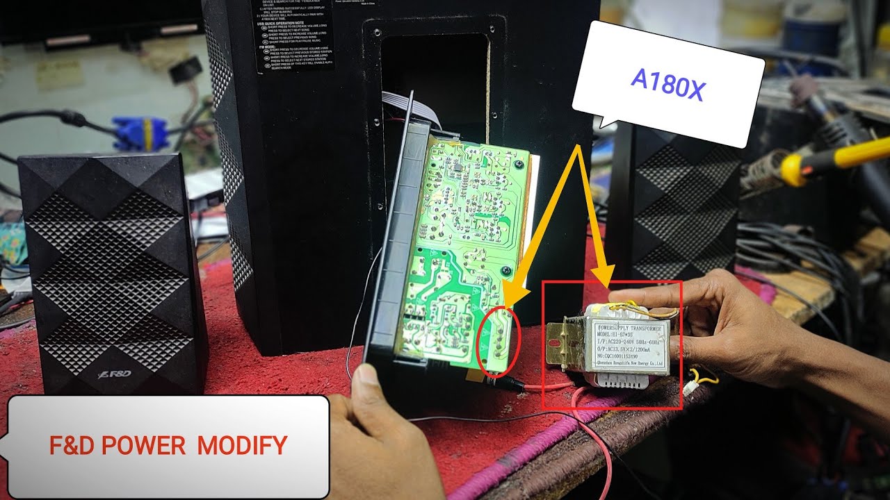 How to repair f&d speaker A180x power modify in bangla 2021|
