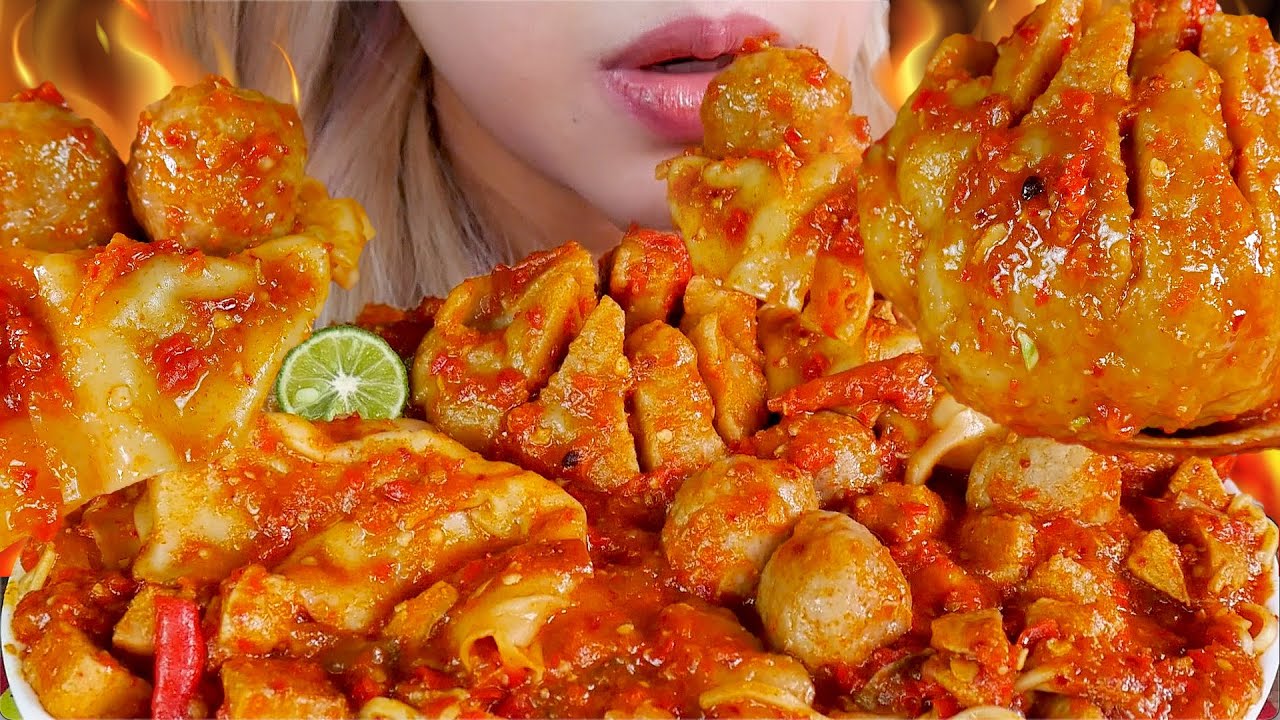 ASMR 😋🥣MIE AYAM BAKSO GEROBAK ABANG2 SUPER PEDAS💥 SPICY NOODLE MEATBALL DUMPLING