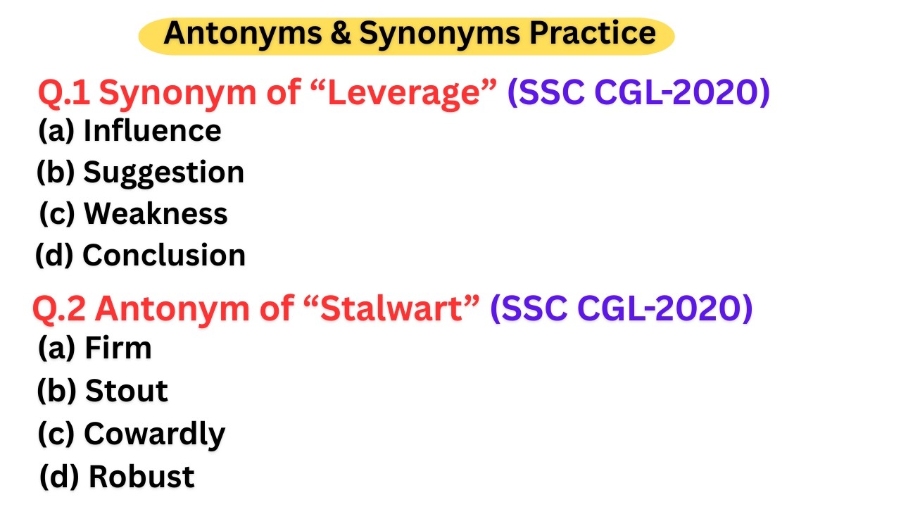 SSC CGL Previous Year Antonyms and Synonyms | SSC PYQ Antonyms and Synonyms | PYQ Antonyms | Vocab |