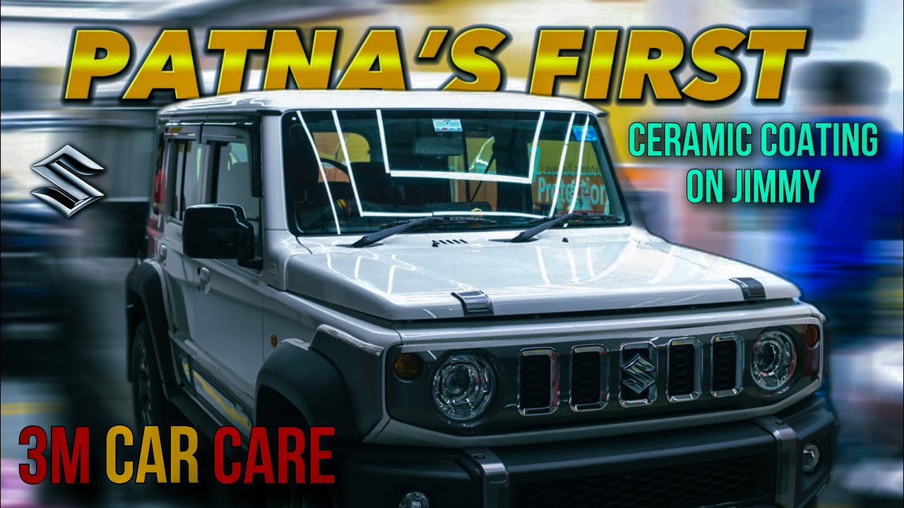 1st White Jimny in Patna getting 3M ceramic coating with PPF Basic kit & Silencer Coating.