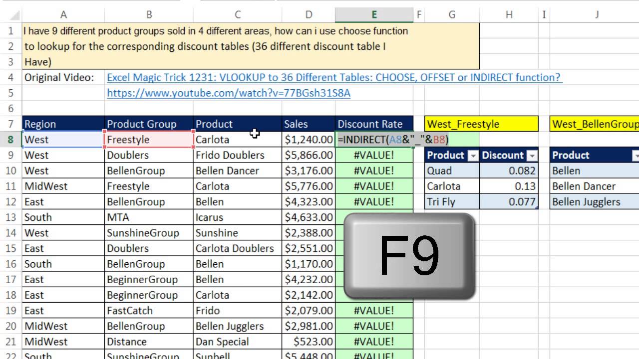 Excel Magic Trick 1233: VLOOKUP to 36 Different Dynamic Tables: Table Feature & INDIRECT Function