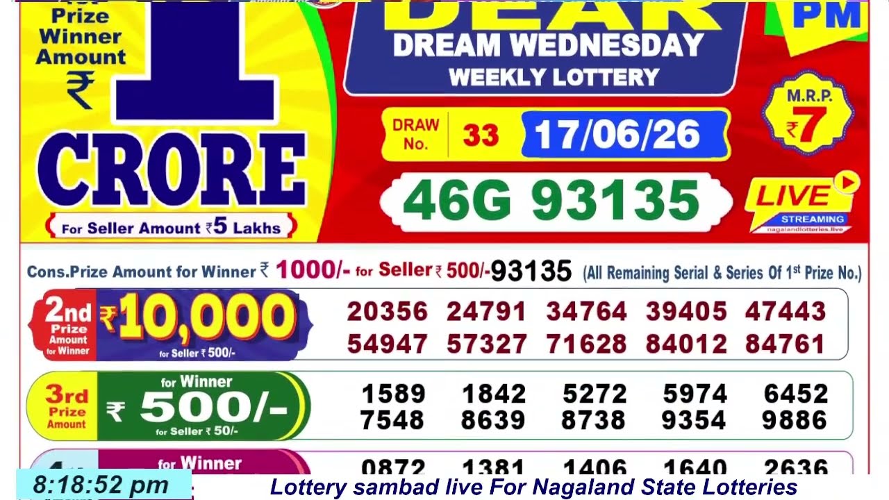 Dear Lottery Sambad 8 PM Lottery Live Result | Lottery Sambad Live 06/17/2026 Nagaland Lottery Live