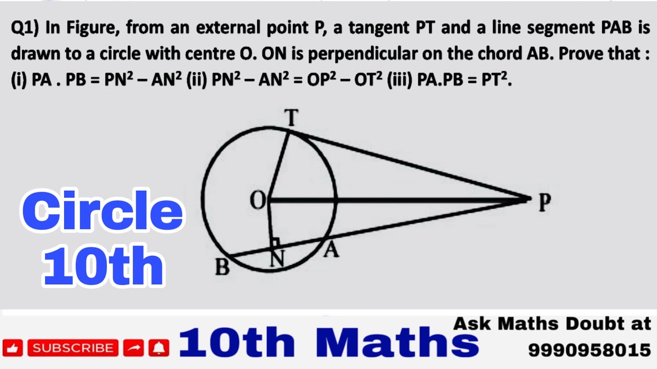 In Figure, from an external point P, a tangent PT and a line segment PAB is drawn to a circle.. 10th