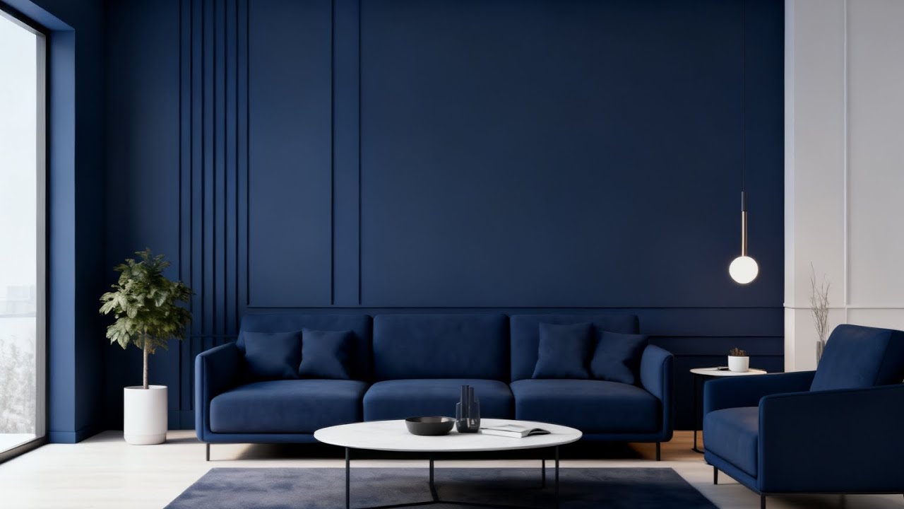 ide design ruang tamu biru dongker minimalis | minimalist dark blue living room design ideas