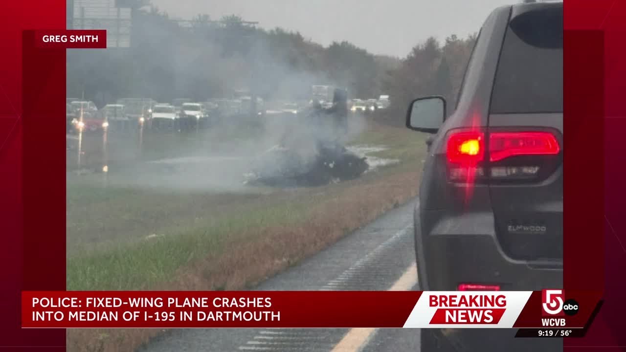 Plane crashes onto I-195 in Dartmouth