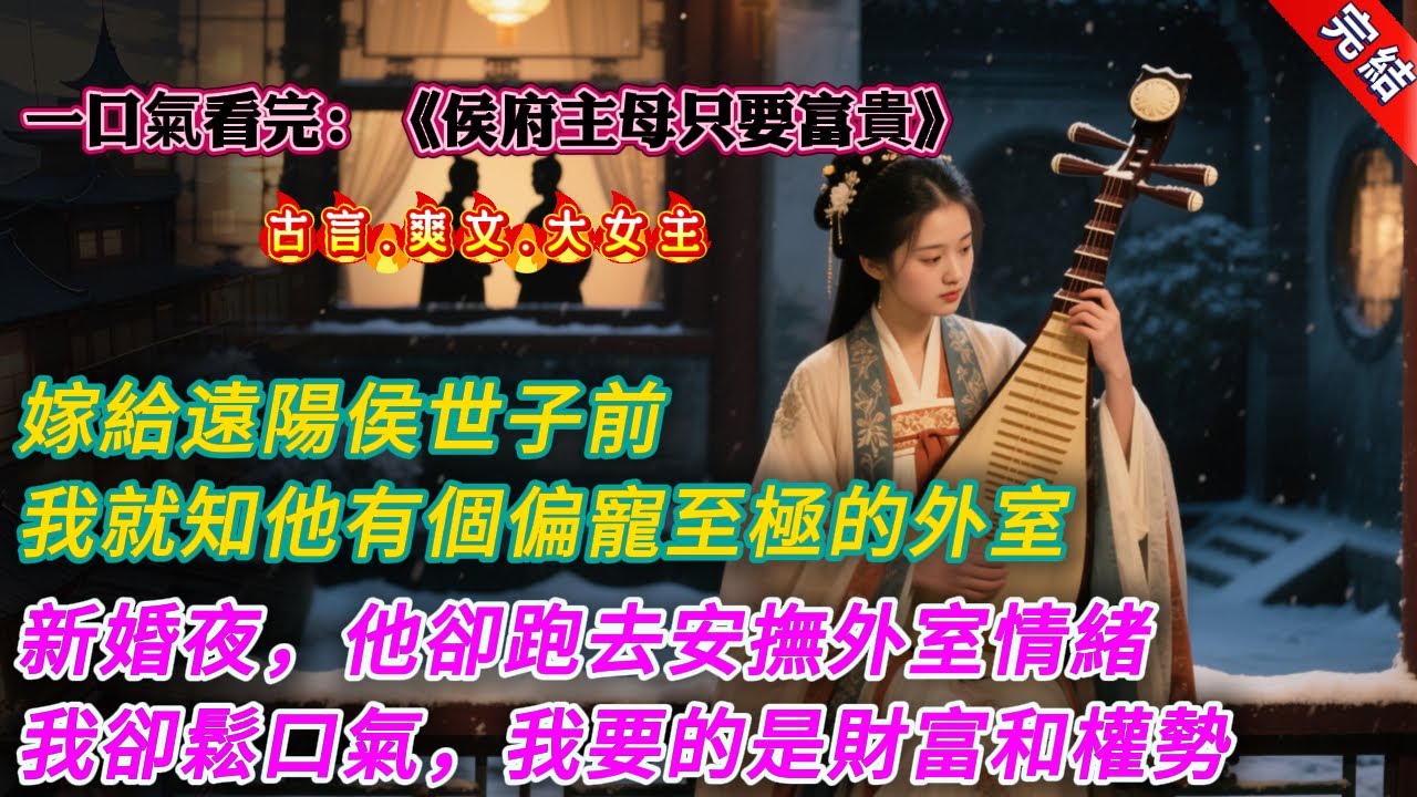 【古言.完結】《侯府主母只要富貴》，嫁給遠陽侯世子前，我就知他有個偏寵至極的外室。新婚之夜，那外室頂着風雪站在婚房外彈奏琵琶，世子便扔下我衝了出去。