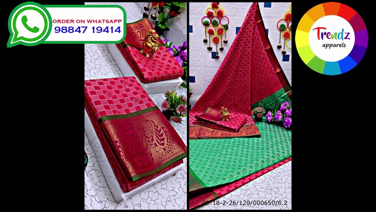 💘 Poonthamil Silk Sarees💘Grand border on double side,💞Chit Pallu,💜A type of Banaras art silk,
