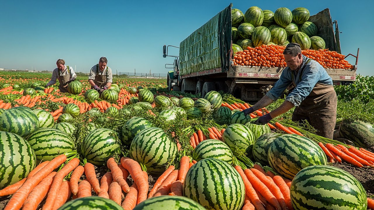 Farmers Harvest Carrots & Watermelons On Extreme Efficient Level | Modern Agriculture Technology