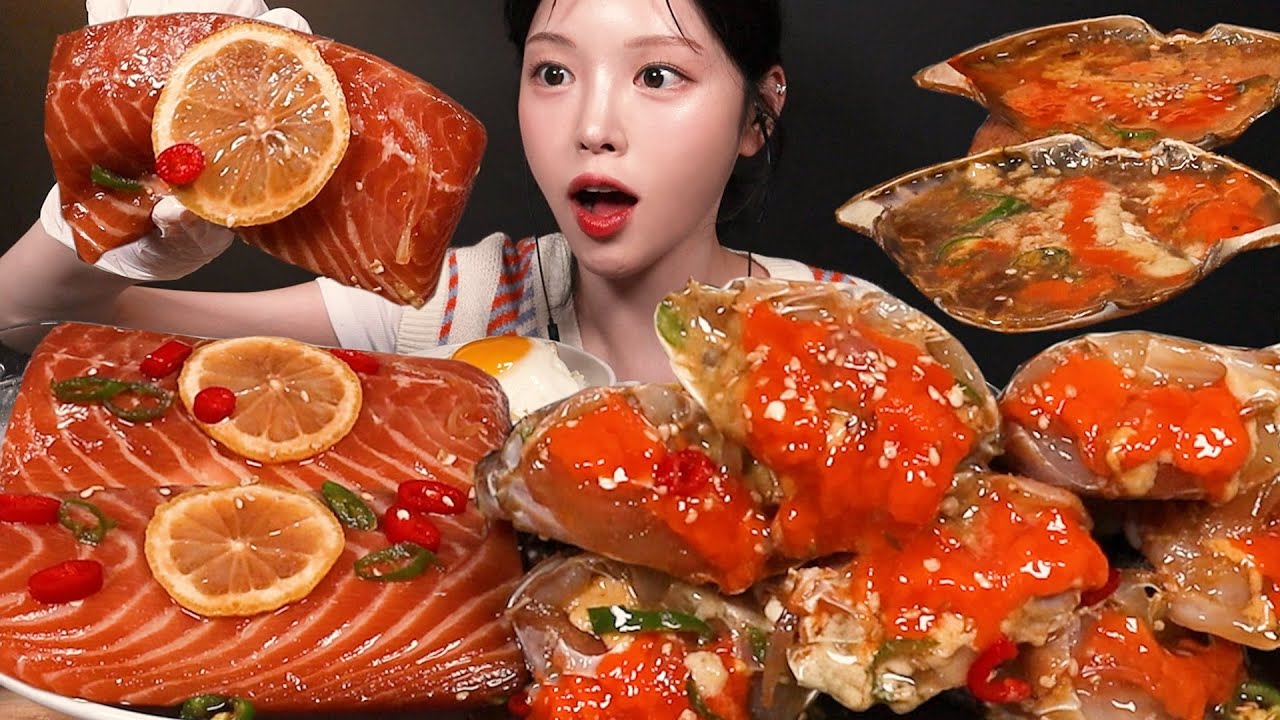 SUB)직접 만든 대왕 연어장에 알 꽉찬 간장게장 먹방! 흰쌀밥까지 레전드 밥도둑 한식 꿀조합 Soy-marinated Salmon & Crab | Mukbang ASMR