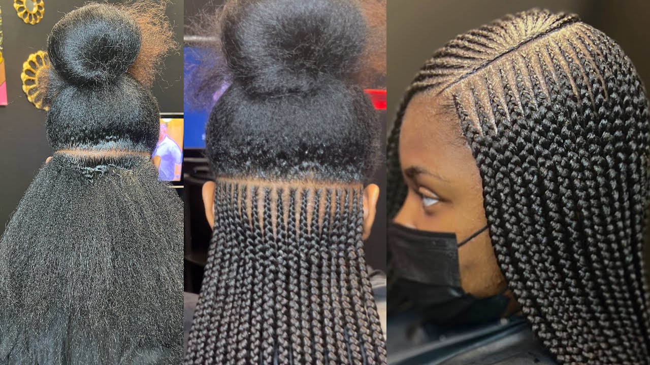 How To: 3 Layer Feed in Braids Tutorial (w. side Part) DETAILED ON 1ST LAYER & BEGINNER FRIENDLY