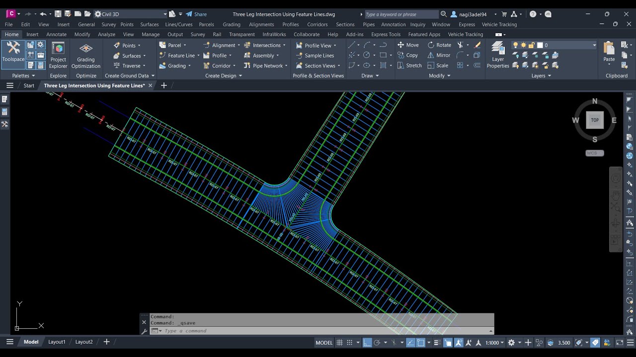 شرح تصميم الكوريدور لتقاطع ثلاثي الأرجل باستخدام Feature Lines