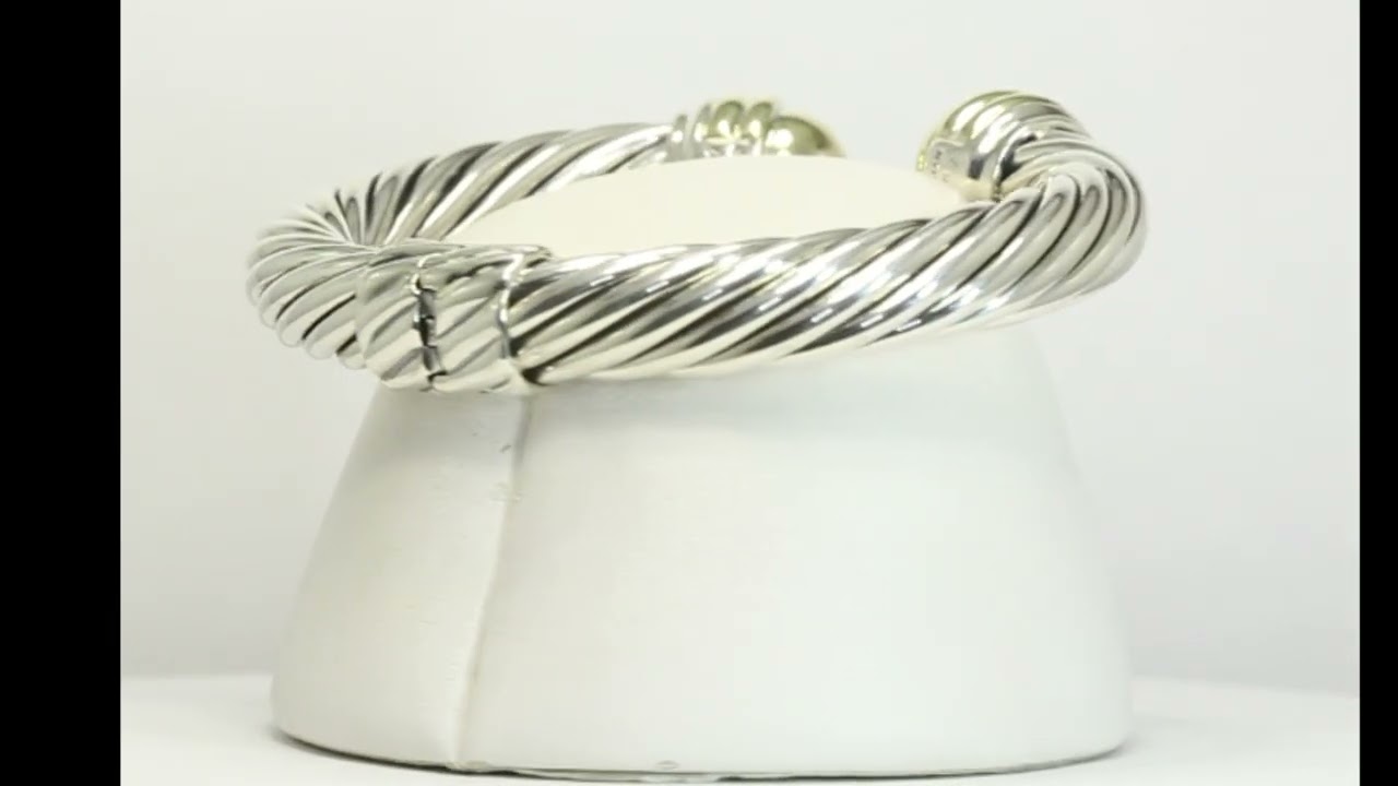 David Yurman Dome 10MM Cable Hinged Cuff Bracelet 14K Sterling Silver Fits to 6” - 34334
