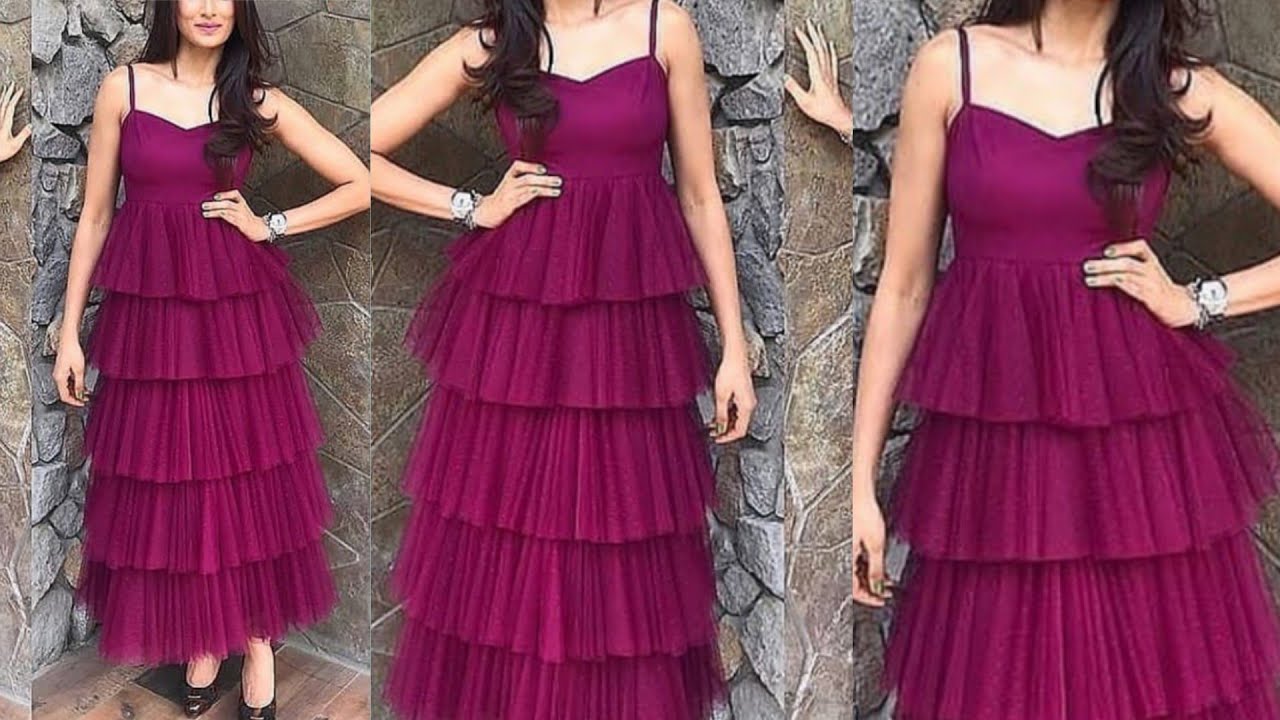 DIY STYLISH 4 LAYER RUFFLE DRESS DESIGN CUTTING AND STITCHING | simple and stylish
