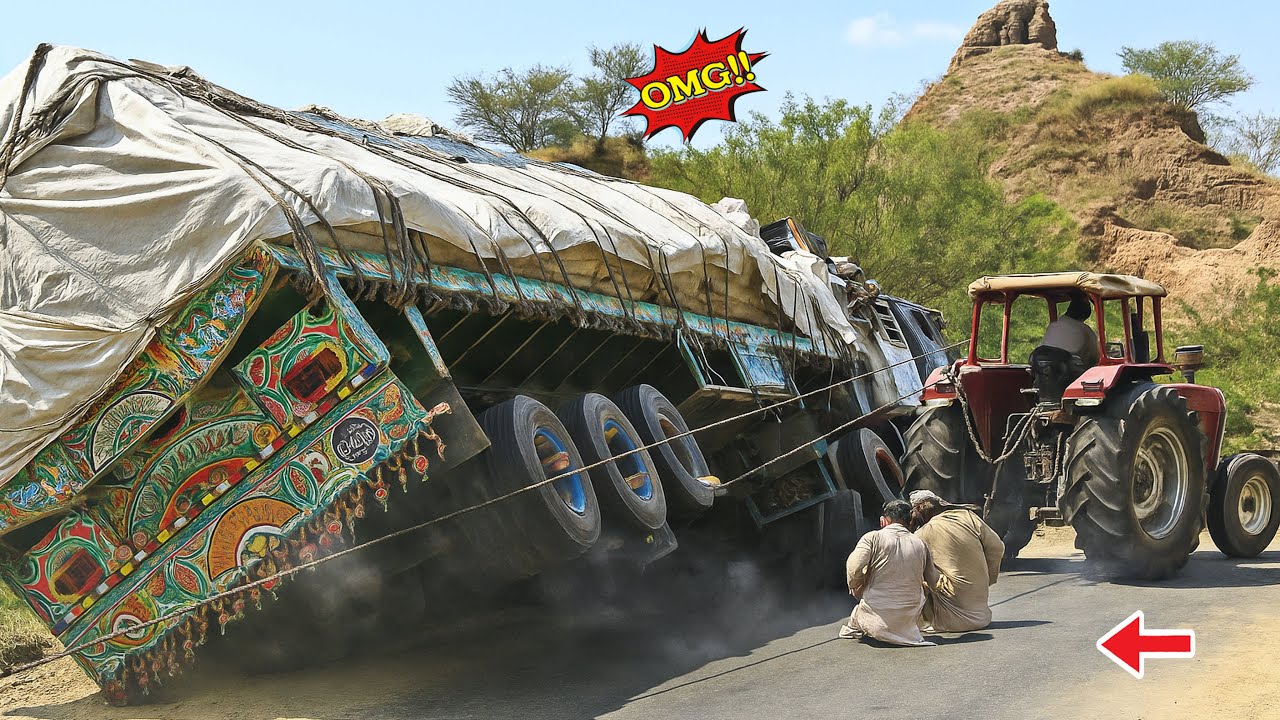 &ldquo;Overloaded 22-Wheel Truck Crashes on Pakistan&rsquo;s Dangerous Road Due to Brake Failure &mdash;Rapid Recovery