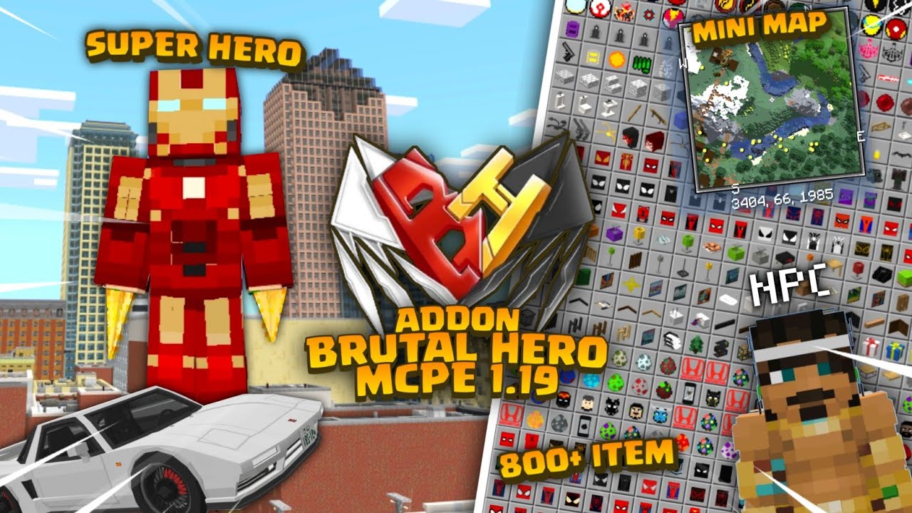 ADDON BRUTAL HERO DI MCPE + MAP!! 800+ NEW ITEM - SUPPORT 1.19+