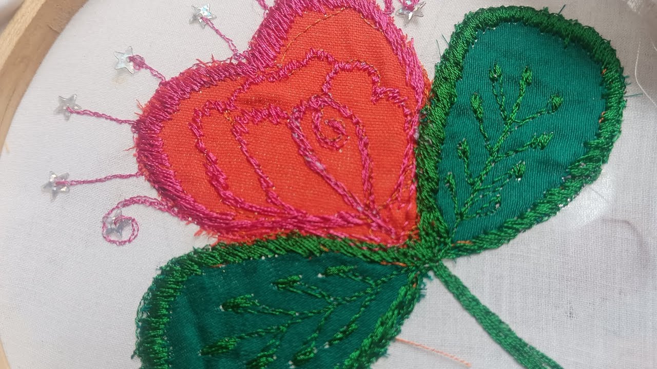 very easy flower design with a sewing machine, #stitching #embroidery #hand embroidery, embroidery 