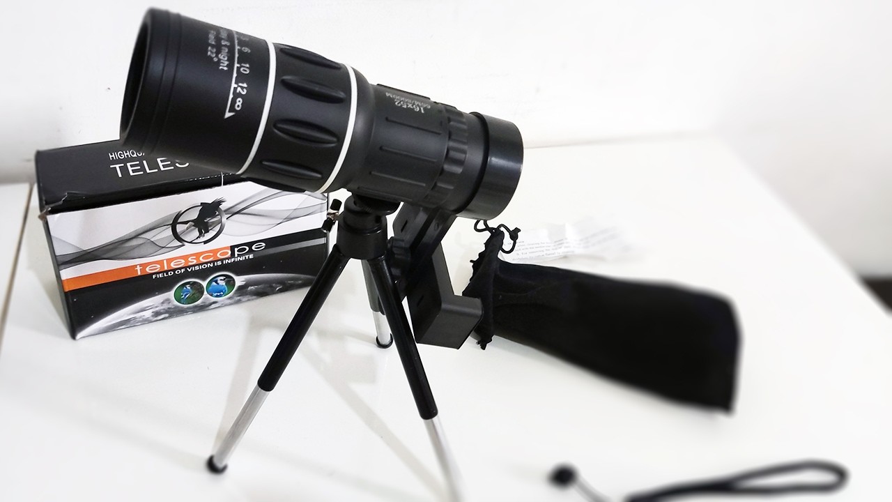 Unboxing e teste do Telescópio monocular 16x52