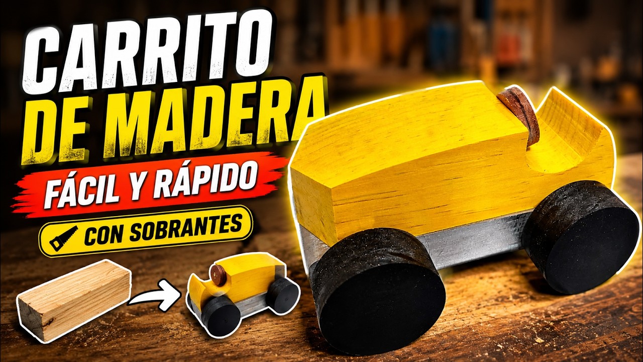 como hacer carrito de madera sencillo y con sobrantes - Amarillo prototipo