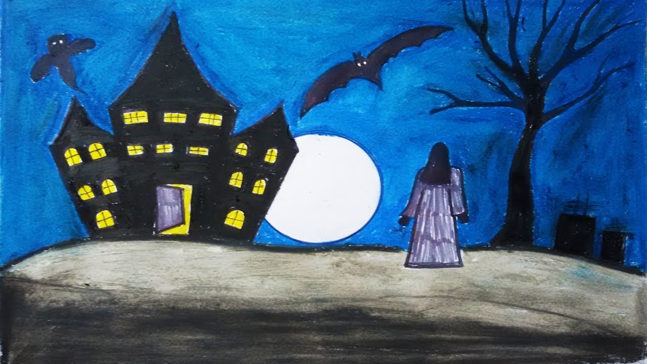 How To Draw Scenery of Haunted House Step By Step