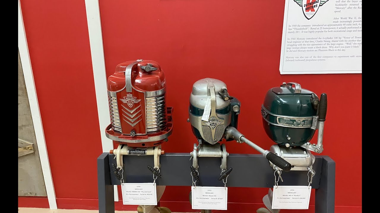Antique Johnson and Mercury outboard motors and classic wooden boats-We tour the NH Boat Museum
