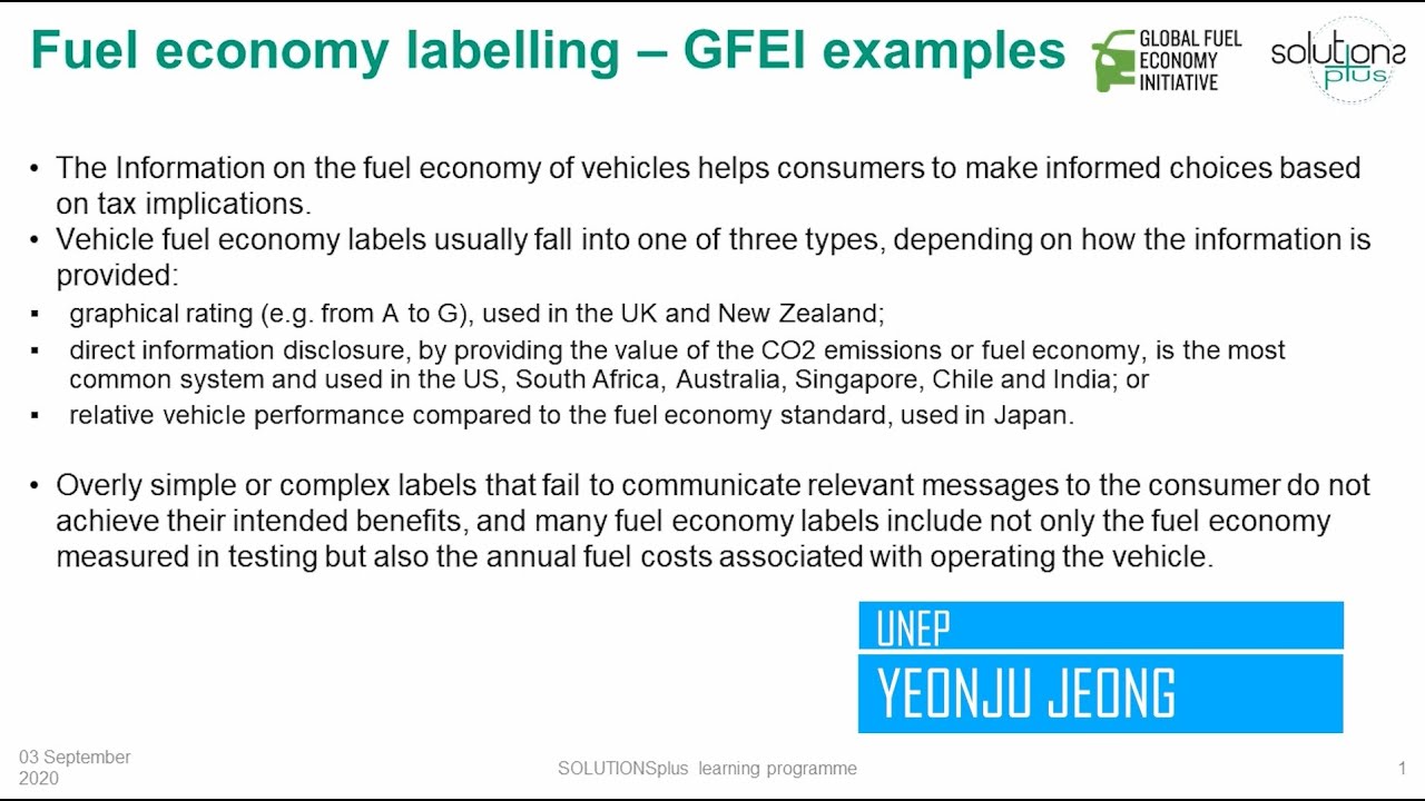 SOLUTIONSplus E-course 1: Fuel economy labelling  - GFEI examples